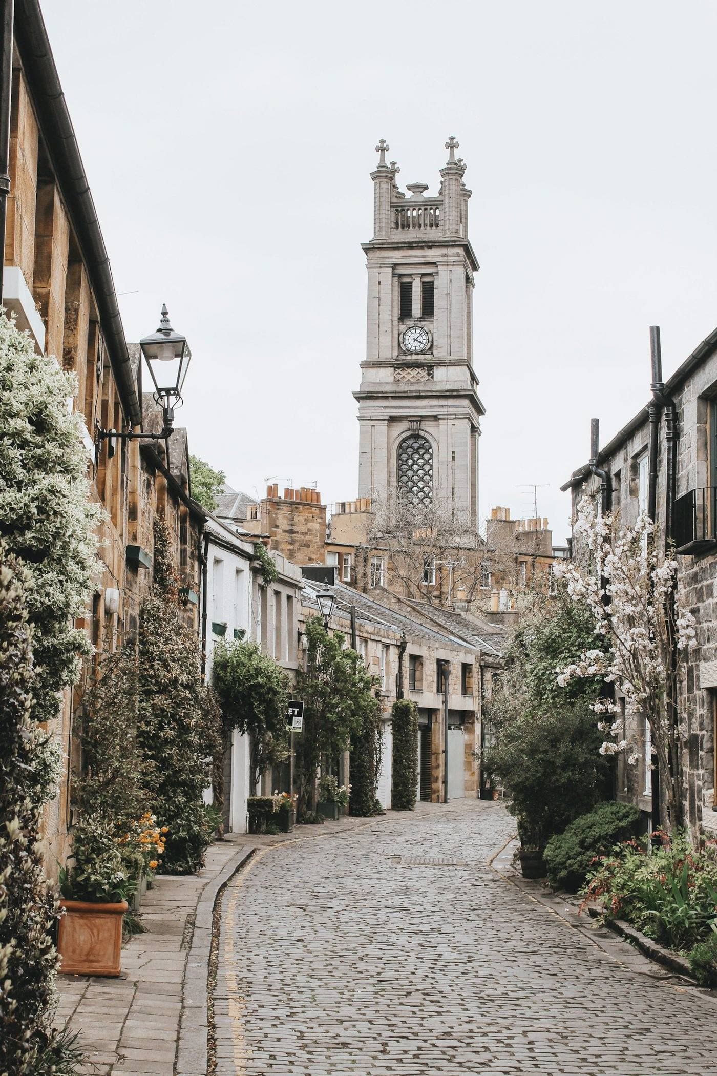Circus Lane and the St Stephen's clock tower in Stockbridge